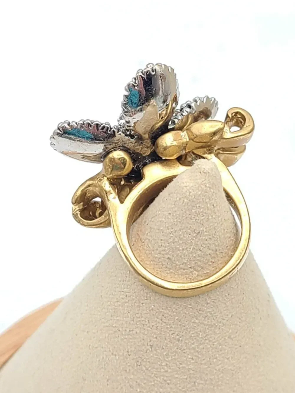 J Crew Gold Tone Pave Crystal Ring size 7